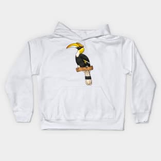 Great hornbill bird cartoon illustration Kids Hoodie